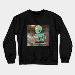 Believe in Yourself Funny an Alien reading a Book Crewneck Sweatshirt